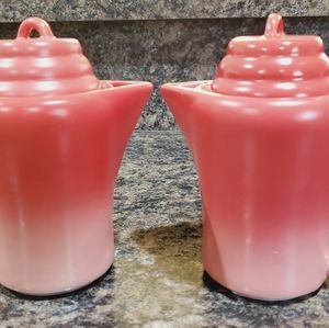 Set of Two, Small Red Ceramic Teapot by MRSF, Inc